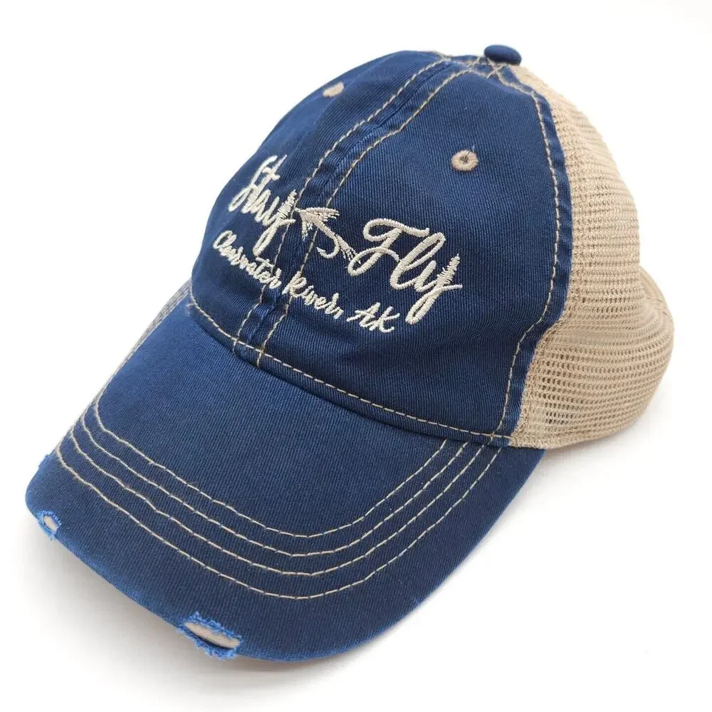 Stay Fly Clearwater River Alaska Snapback Mesh Hat Baseball Cap Fishing Outdoors